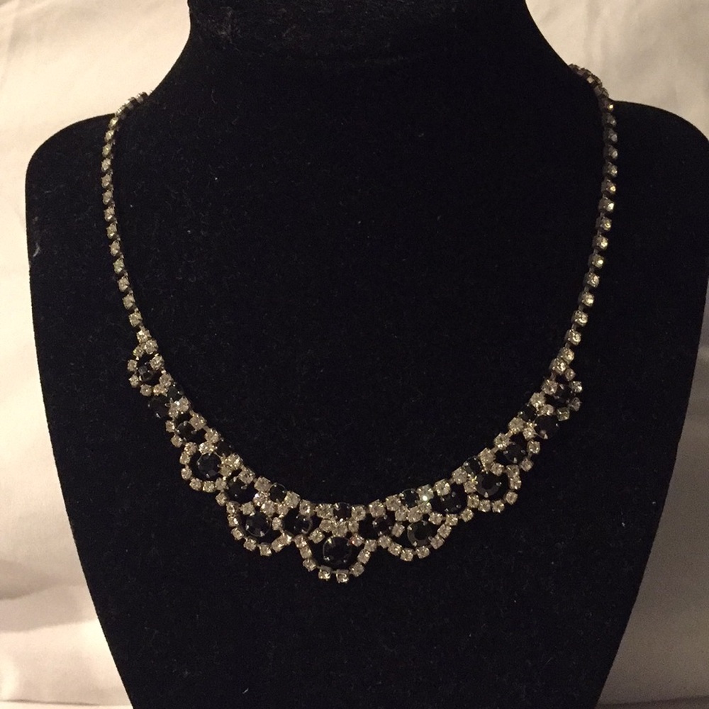 Vintage black and white rhinestone necklace